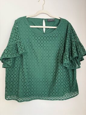 Lane Bryant Green Eyelet Ruffle Sleeve Blouse